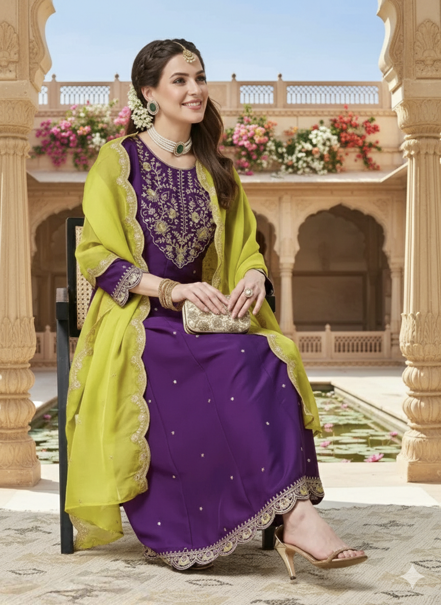 Silk Embroidered Kurta Set With Dupatta