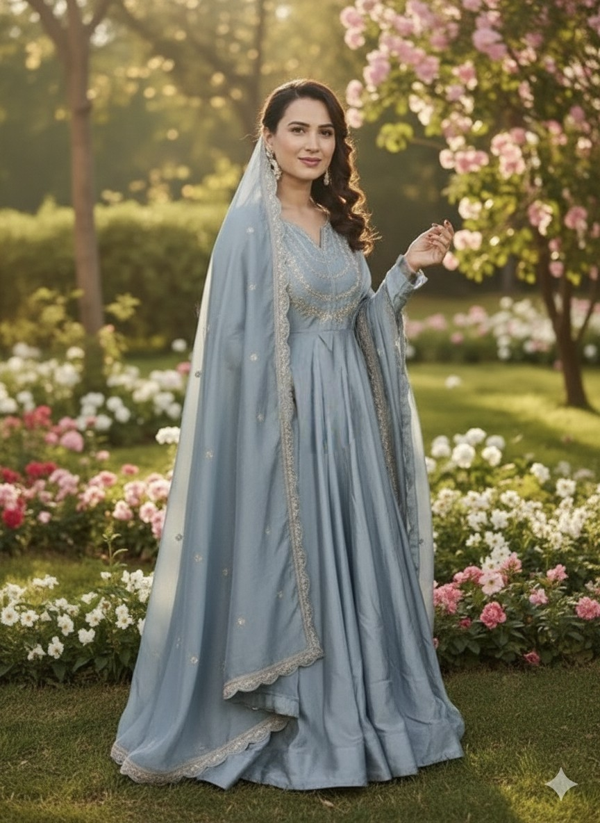 Women's Silk Anarkali set with Dupatta
