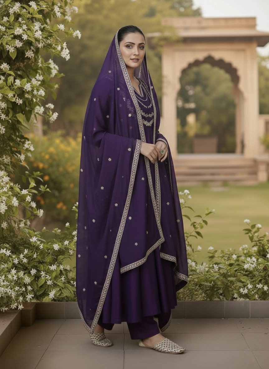 Silk Anarkali kurta set with Dupatta