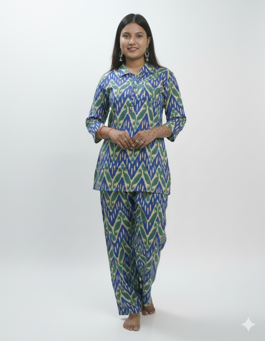 Blue & Green Printed Co-Ord Set for Women