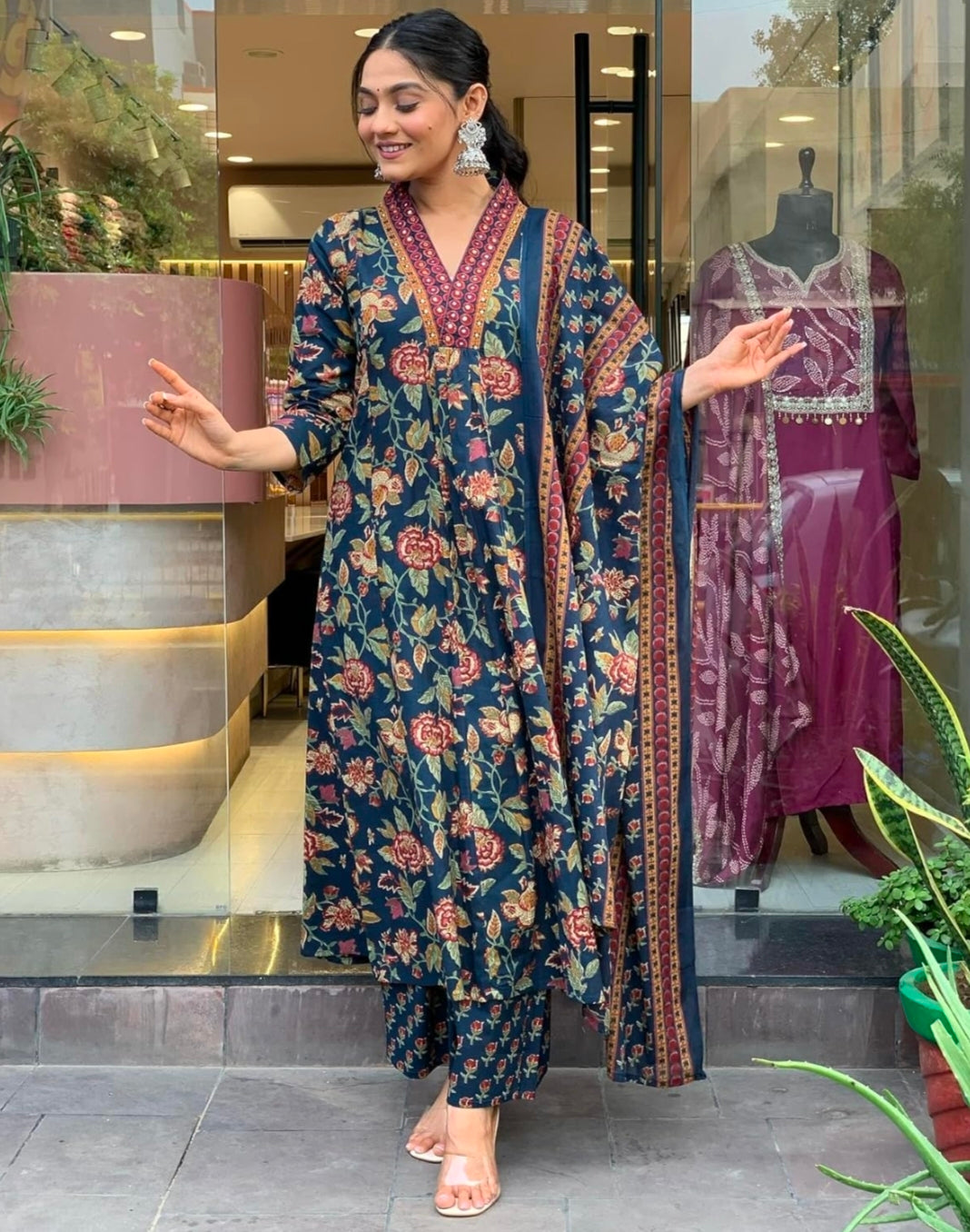 Blue Anarkali Kurta Dupatta Palazzo Set