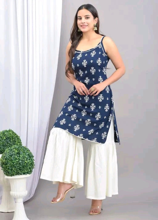Clothy N Wave Women's Rayon Printed Straight Kurta Sharara Set