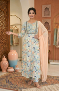Zam Cotton Anarkali Suit Set with Peach Chiffon Dupatta