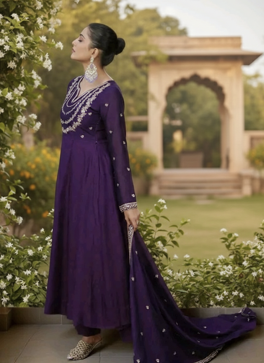 Silk Anarkali kurta set with Dupatta