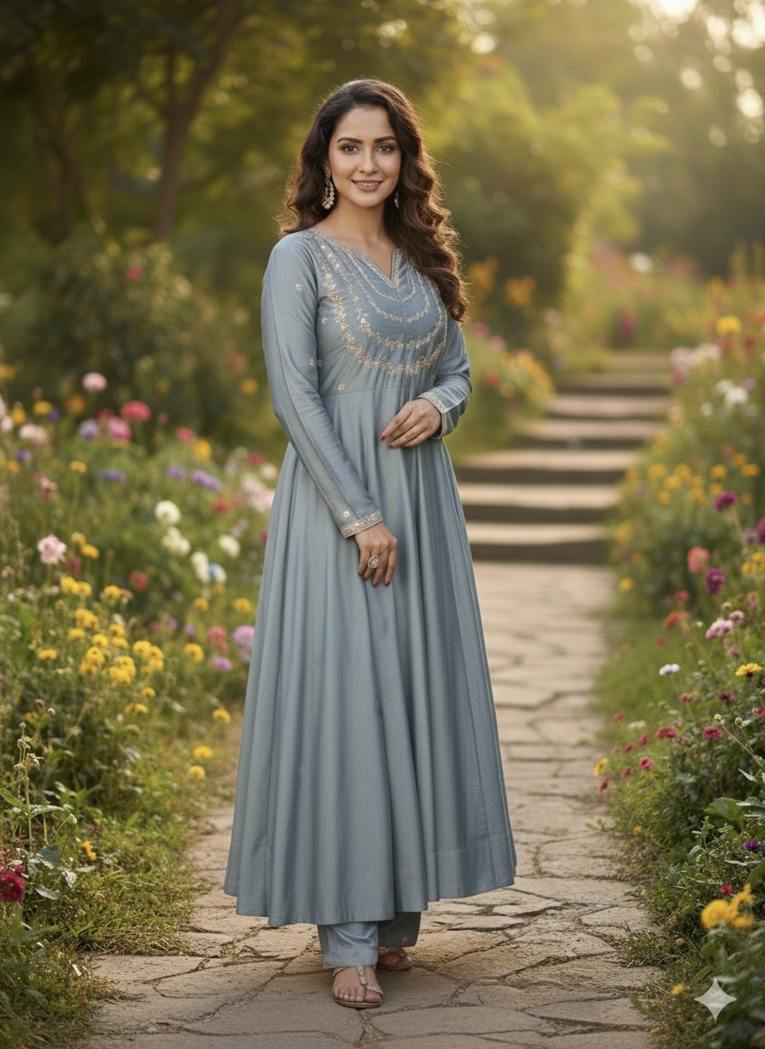 Women's Silk Anarkali set with Dupatta