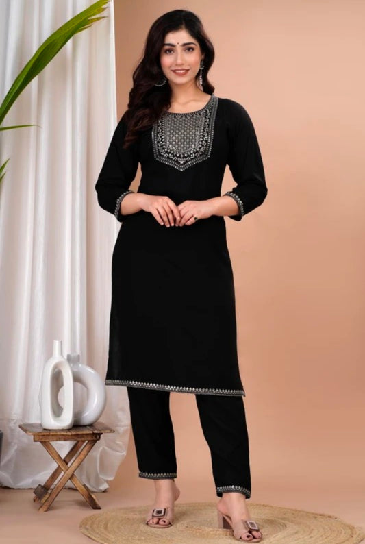 Black Kurta Pant Set with Sequence Work