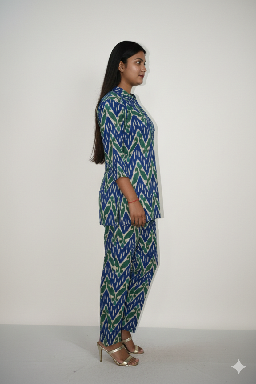 Blue & Green Printed Co-Ord Set for Women