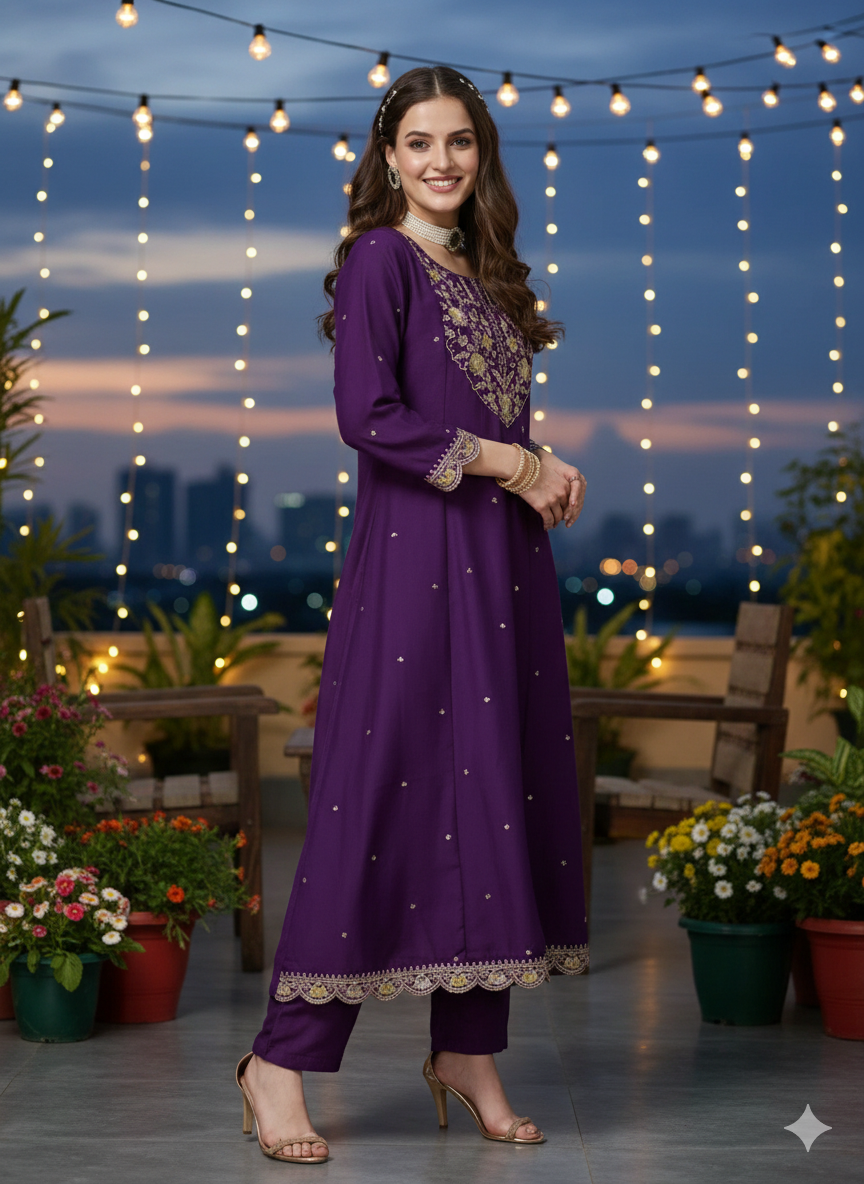 Silk Embroidered Kurta Set With Dupatta